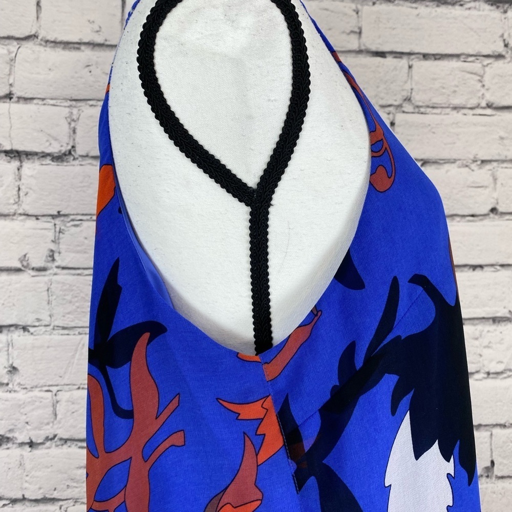 Rachel Roy Boho Geometric Blue Floral Halter High Low Dress size Medium - Picture 3 of 11